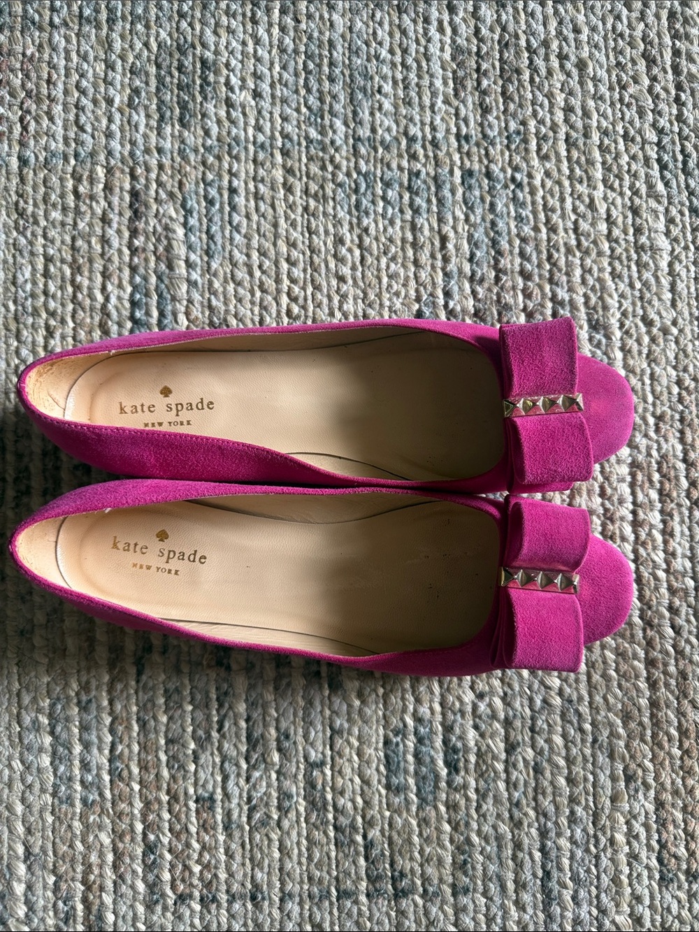 kate spade Fuchsia Suede Stud Bow Flats